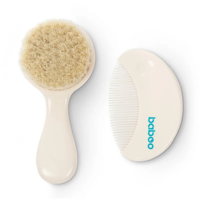 Baboo Baby Hair Brush and Comb Set szett hajra gyermekeknek születéstől kezdődően Beige 2 db