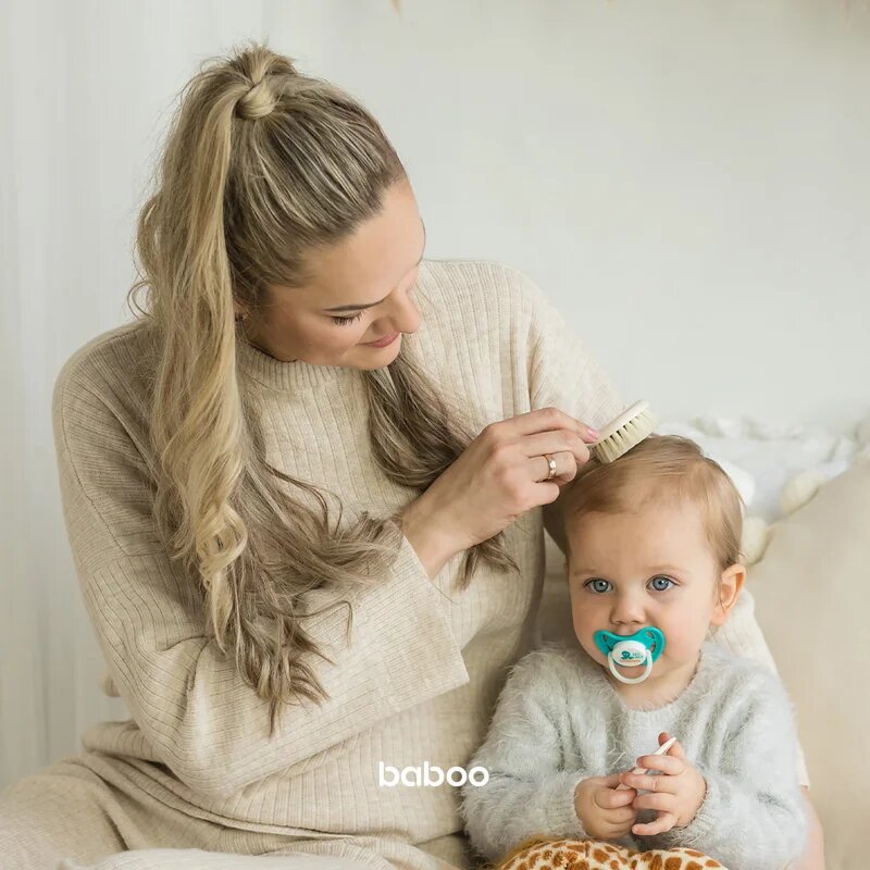Baboo Baby Hair Brush and Comb Set szett hajra gyermekeknek születéstől kezdődően Beige 2 db