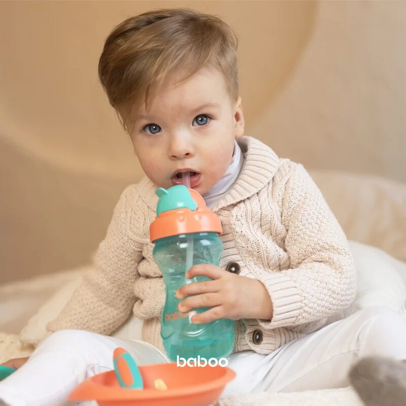 Baboo Cup with Silicone Straw kulacs szívószállal Green 9m+ 360 ml