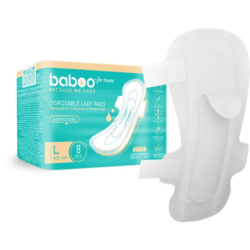 Baboo Postpartum Maternity Pads szülés utáni betétek eldobható L méret 8 db