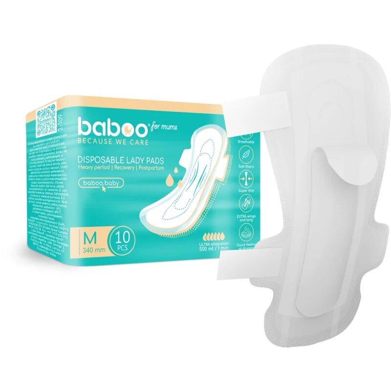 Baboo Postpartum Maternity Pads szülés utáni betétek eldobható M méret 10 db