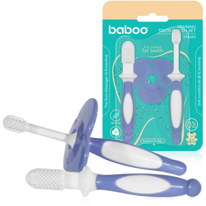 Baboo Toothbrush Set fogápoló készlet újszülötteknek Blue Haze 6m+ 3 db