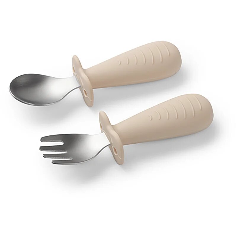 BabyOno Be Active Stainless Steel Spoon and Fork étkészlet gyermekeknek Beige 12m+ 2 db
