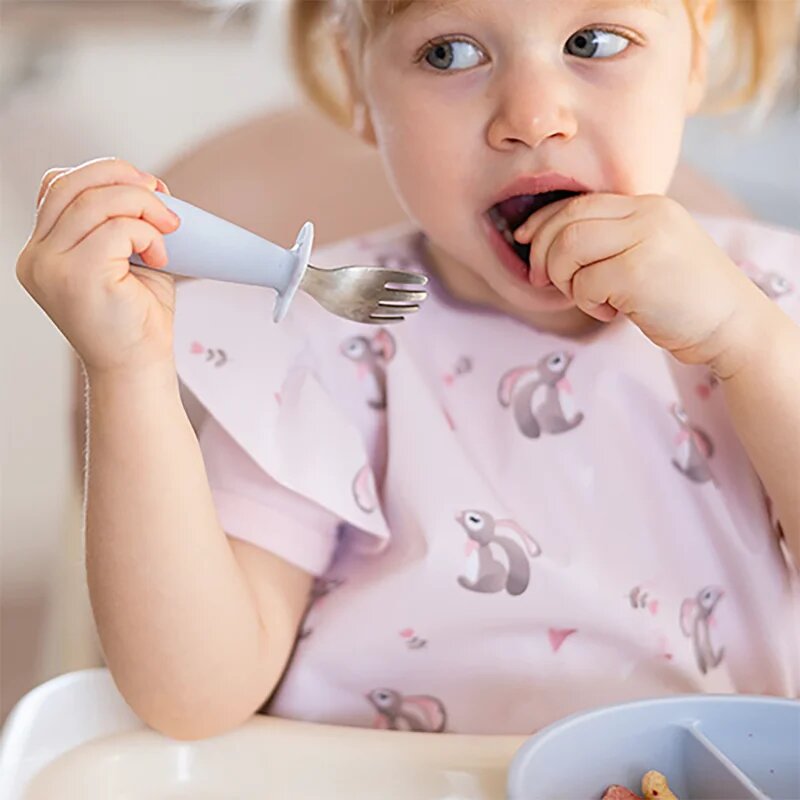 BabyOno Be Active Stainless Steel Spoon and Fork étkészlet gyermekeknek Beige 12m+ 2 db