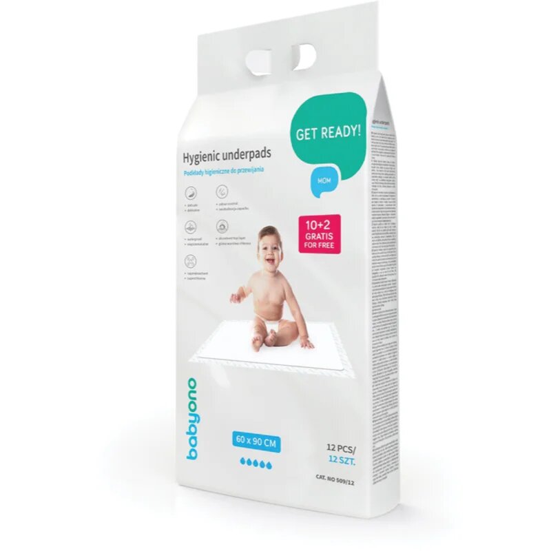 BabyOno Get Ready Hygienic Underpads eldobható pelenkázó-alátétek 60x90 cm 12 db