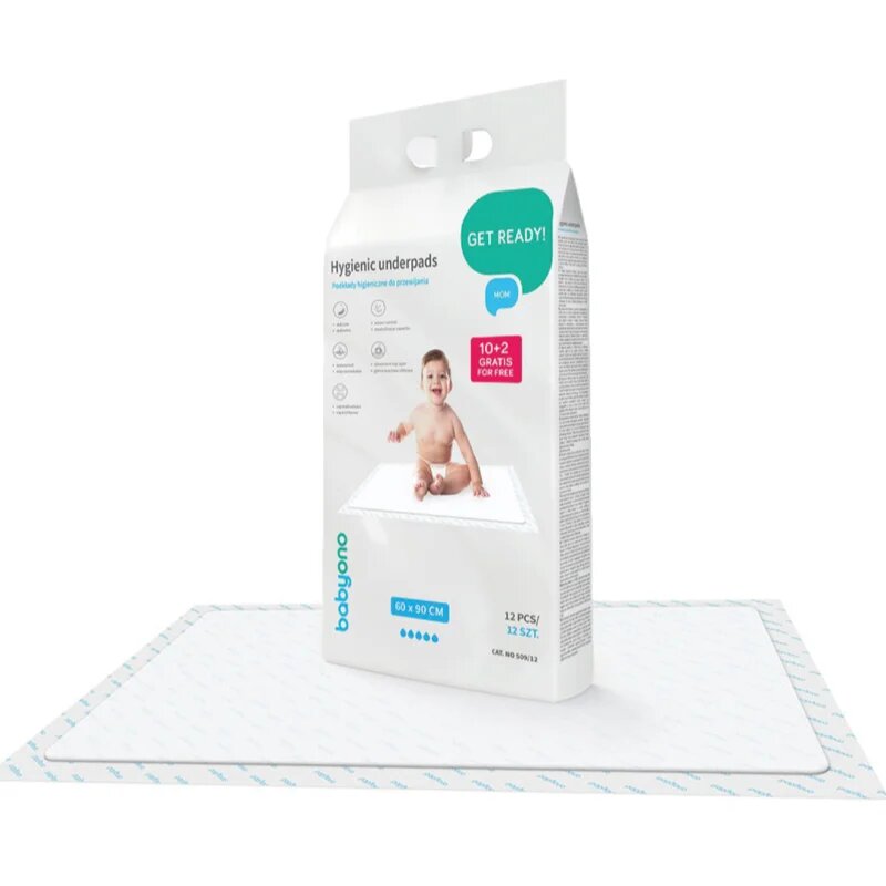 BabyOno Get Ready Hygienic Underpads eldobható pelenkázó-alátétek 60x90 cm 12 db