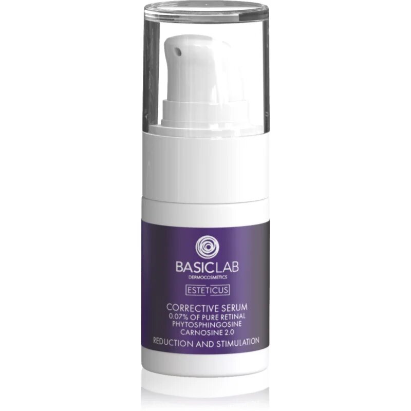BasicLab Dermocosmetics Esteticus kisimító szérum egységesíti a bőrszín tónusait 0.07% Pure Retinal 15 ml