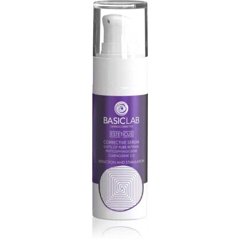 BasicLab Dermocosmetics Esteticus kisimító szérum egységesíti a bőrszín tónusait 0.07% Pure Retinal 30 ml