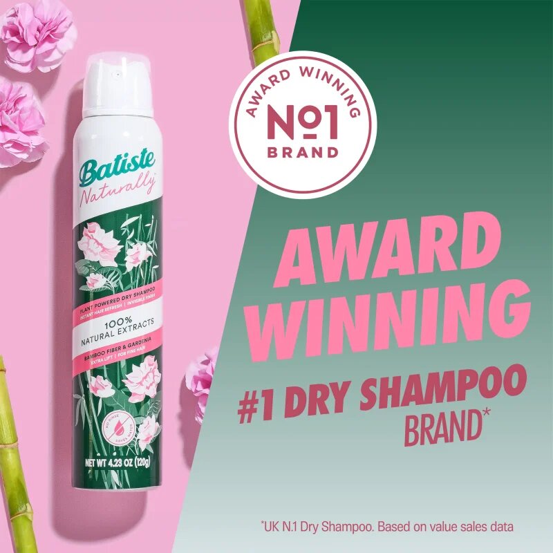 Batiste Naturally Bamboo & Gardenia száraz sampon a felesleges faggyú felszívódásáért és a haj frissítéséért 200 ml
