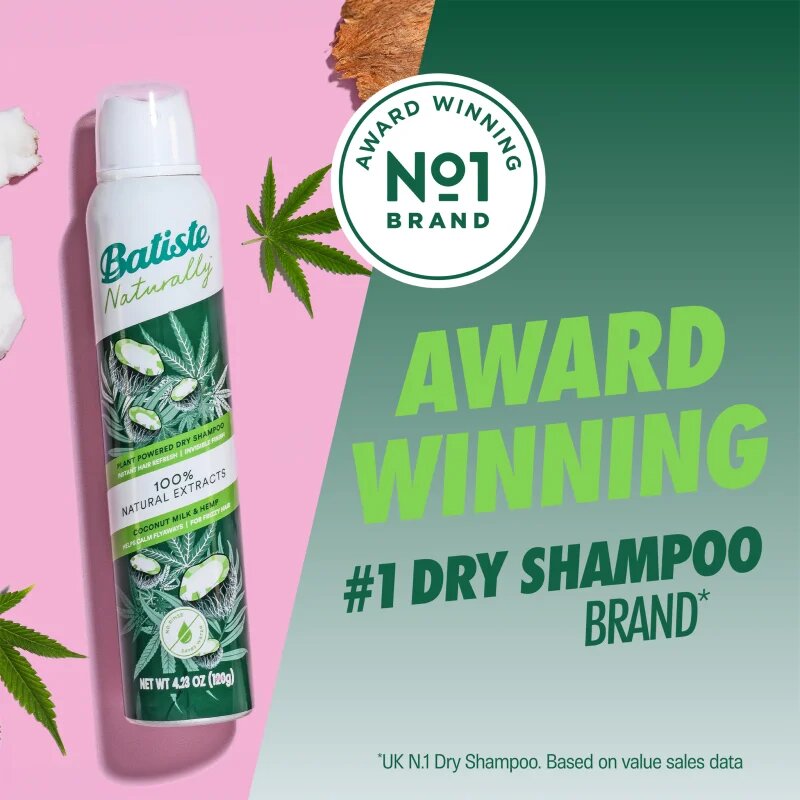 Batiste Naturally Coconut & Hemp száraz sampon a felesleges faggyú felszívódásáért és a haj frissítéséért 200 ml