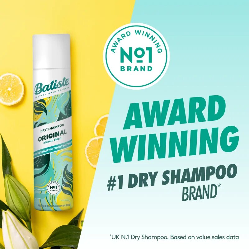 Batiste Original száraz sampon a felesleges faggyú felszívódásáért és a haj frissítéséért 350 ml