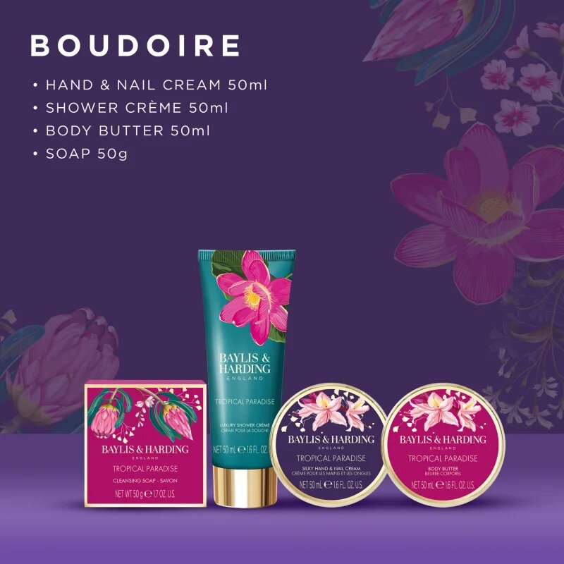 Baylis & Harding Boudoire Tropical Paradise ajándékszett pléh doboz