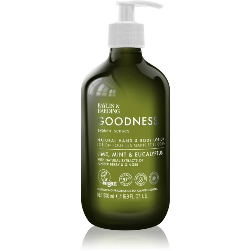 Baylis & Harding Goodness Awaken Senses kéz és testápoló krém frissítő hatással illatok Lime Mint & Eucalyptus 500 ml