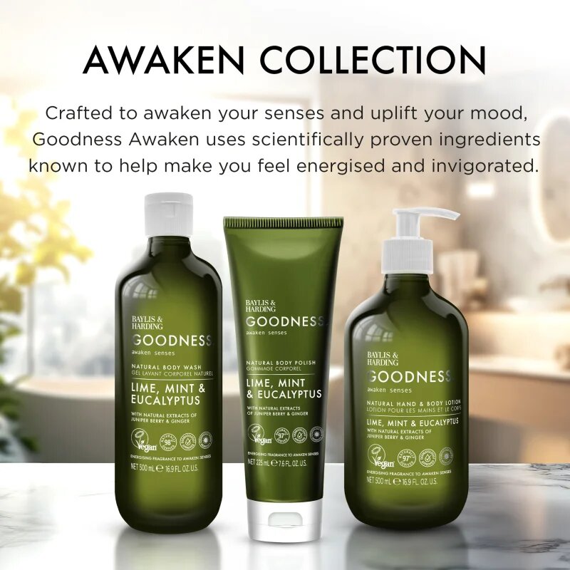 Baylis & Harding Goodness Awaken Senses kéz és testápoló krém frissítő hatással illatok Lime Mint & Eucalyptus 500 ml
