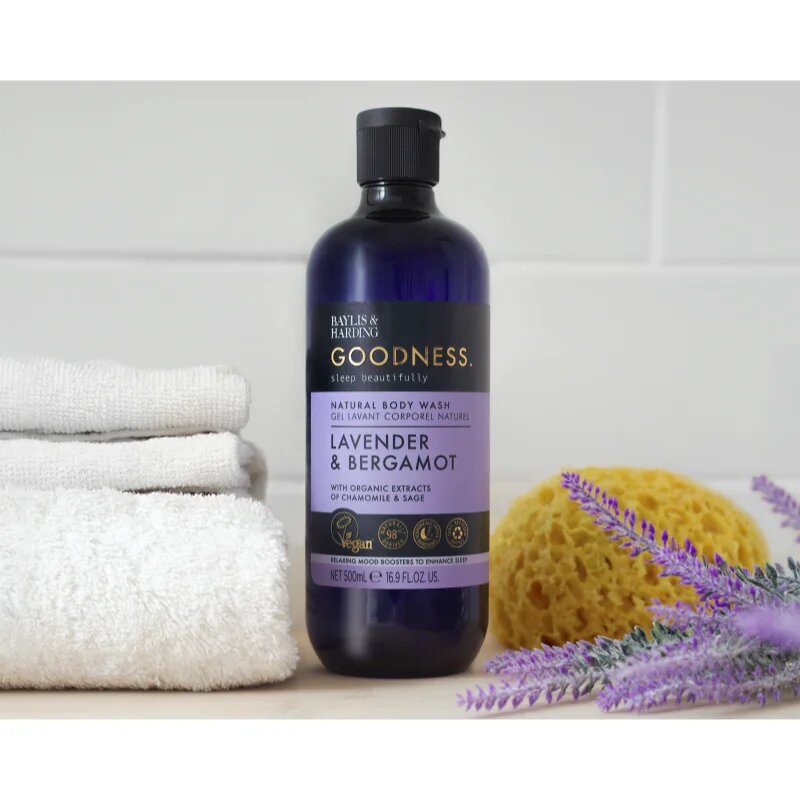 Baylis & Harding Goodness Sleep Beautifully antistressz tusfürdő gél a nyugodt álomért Lavender & Bergamot 500 ml