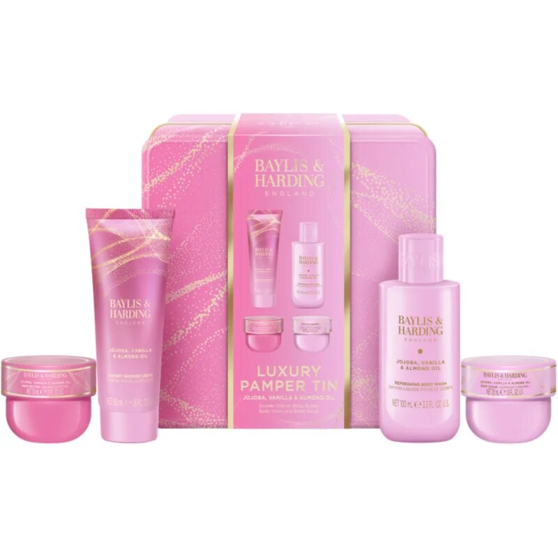 Baylis & Harding Jojoba Vanilla & Almond Oil ajándékszett pléh doboz