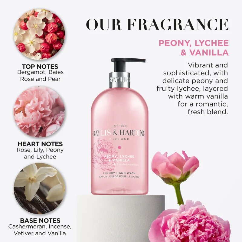 Baylis & Harding Peony Lychee & Vanilla folyékony szappan hidratáló hatással 500 ml