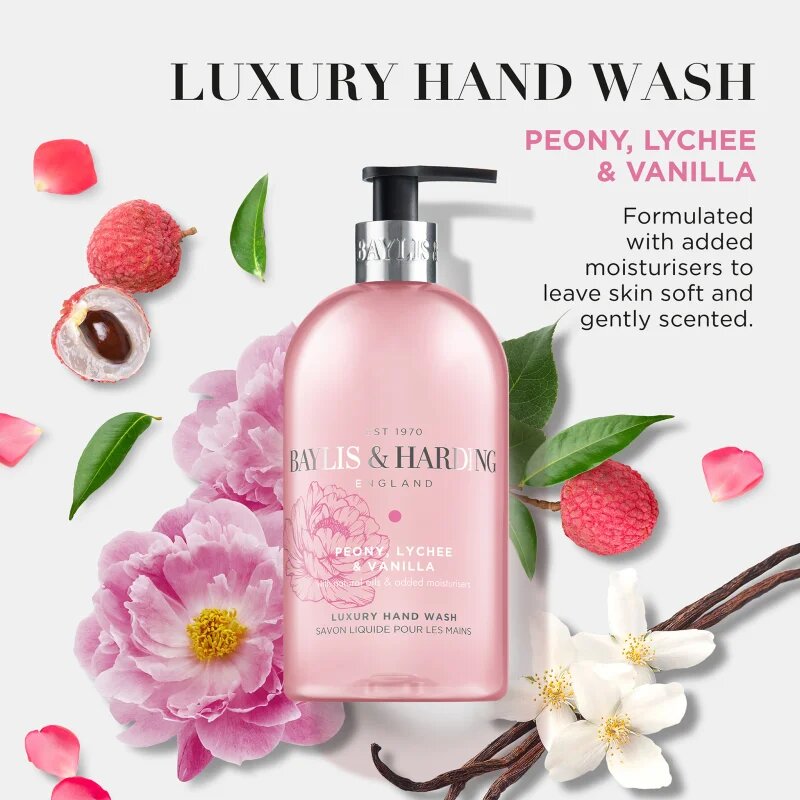 Baylis & Harding Peony Lychee & Vanilla folyékony szappan hidratáló hatással 500 ml