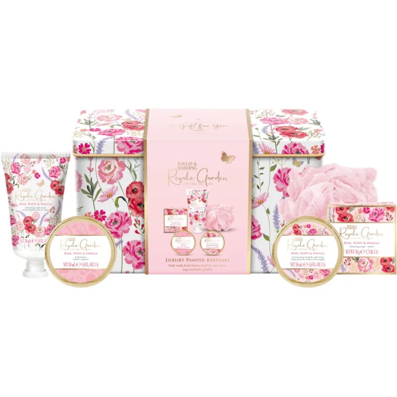 Baylis & Harding Royale Garden Rose Poppy & Vanilla ajándékszett pléh doboz