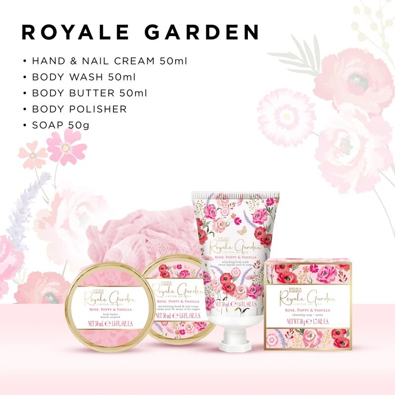 Baylis & Harding Royale Garden Rose Poppy & Vanilla ajándékszett pléh doboz
