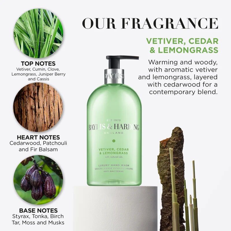 Baylis & Harding Vetiver Cedar & Lemongrass Anti-Bacterial folyékony szappan 500 ml