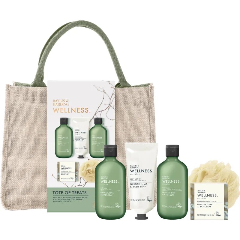 Baylis & Harding Wellness. Energise ajándékszett kozmetikai táska Ginger Lime & Basil Leaf
