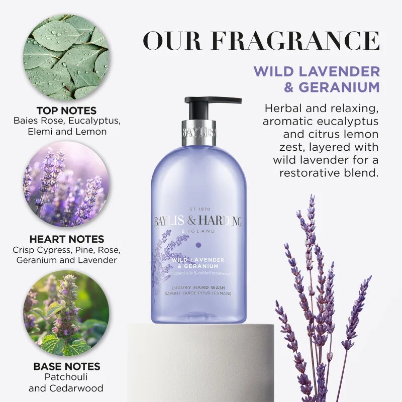Baylis & Harding Wild Lavender & Geranium folyékony szappan hidratáló hatással 500 ml