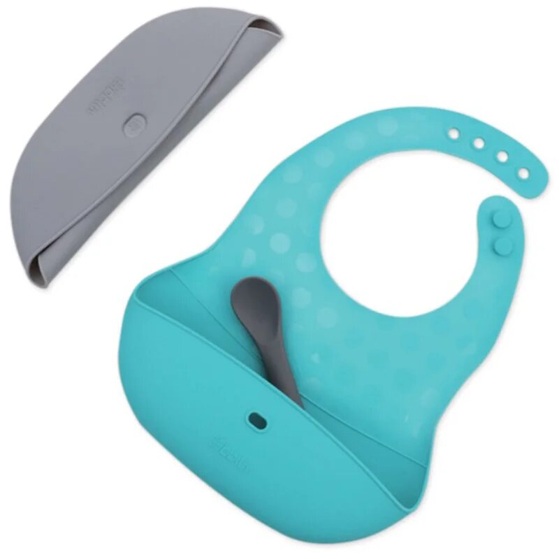 BBLÜV Pöket előke kanállal Grey/Aqua 2 db