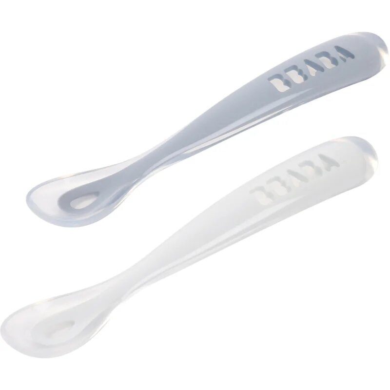 Beaba Silicone Spoon Set kiskanál tokkal Pebble / Cloud Blue 2 db