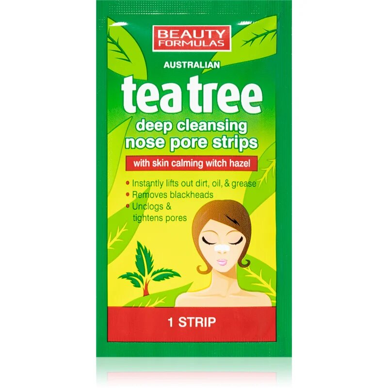 Beauty Formulas Tea Tree tisztító tapasz az orr eltömődött pórusaira 6 db
