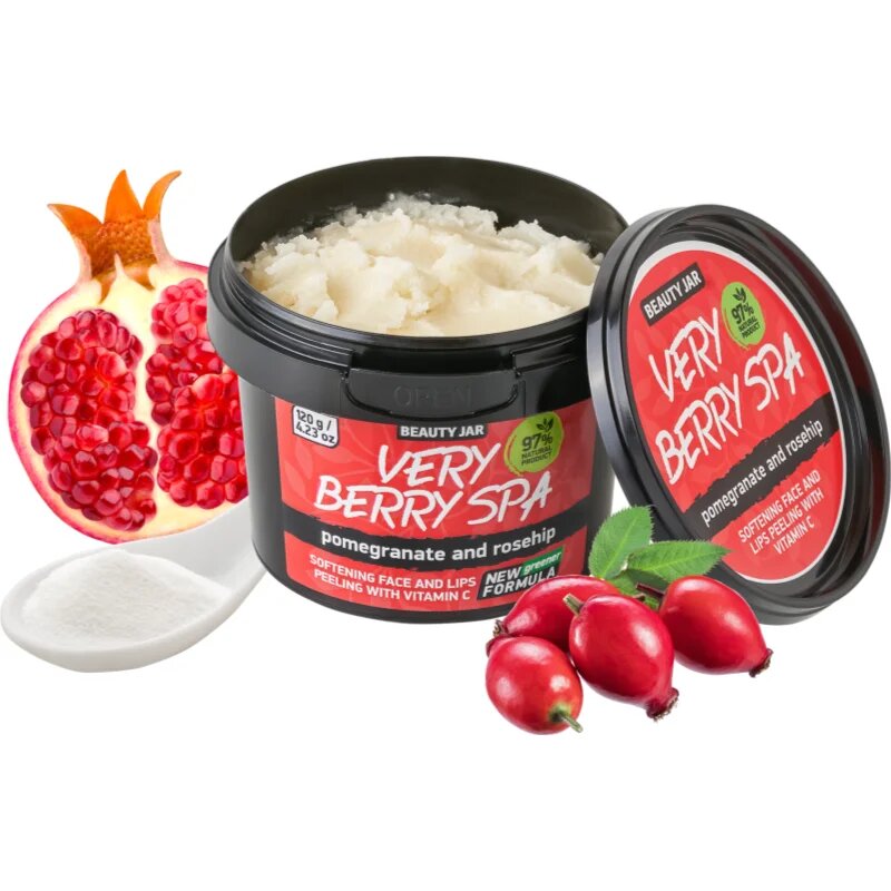 Beauty Jar Very Berry Spa bőrpuhító cukros peeling az arcra 120 g