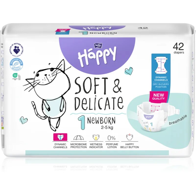 BELLA Baby Happy Soft&Delicate eldobható pelenkák nedvességelvezető csatornákkal Newborn 2-5 kg 42 db