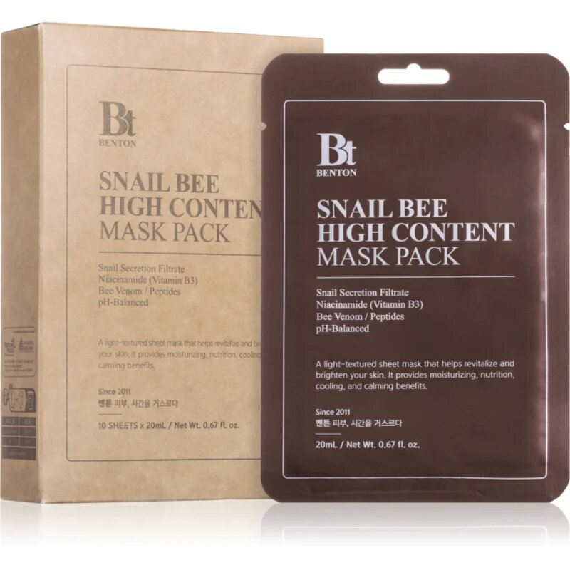 Benton Snail Bee komplex ápoló arcmaszk csiga kivonattal 10 × 20 g