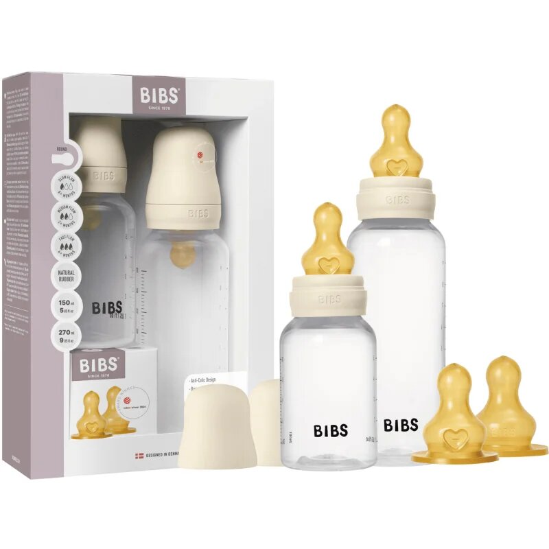 BIBS Anti-Colic Baby Bottle Set antikólikás cumisüveg kaucsuk cumival Ivory