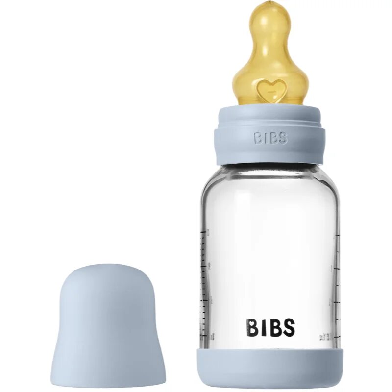 BIBS Baby Glass Bottle Round Latex antikólikás cumisüveg Baby Blue 1 db