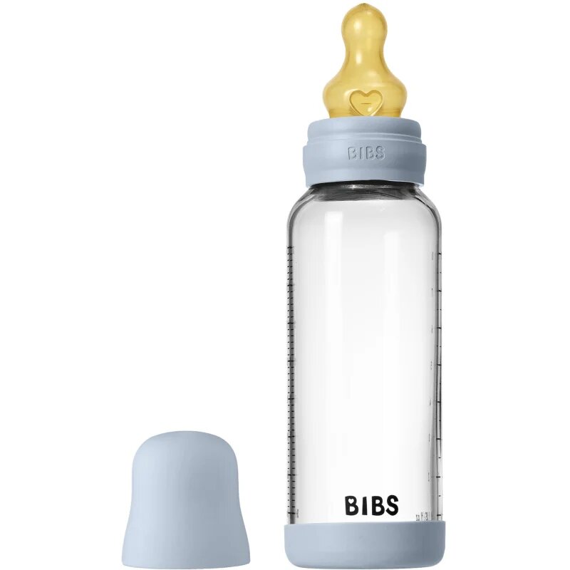 BIBS Baby Glass Bottle Round Latex antikólikás cumisüveg Baby Blue 1 db