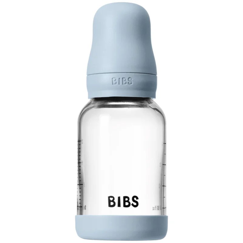 BIBS Baby Glass Bottle Silicone antikólikás cumisüveg szilikon itatócsőrrel Baby Blue 1 db