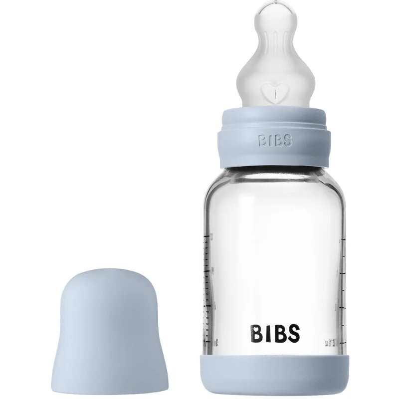 BIBS Baby Glass Bottle Silicone antikólikás cumisüveg szilikon itatócsőrrel Baby Blue 1 db