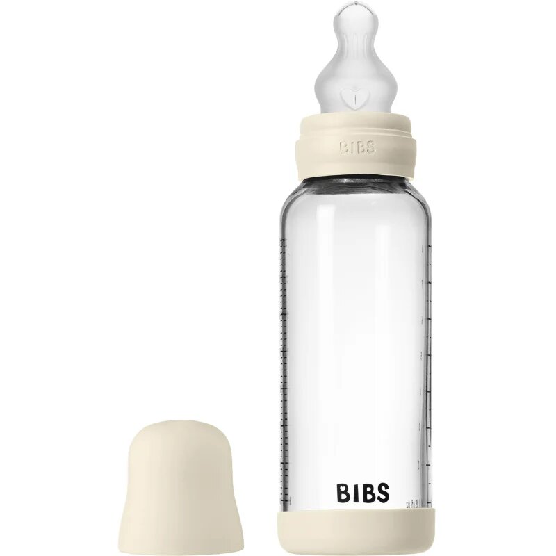 BIBS Baby Glass Bottle Silicone antikólikás cumisüveg szilikon itatócsőrrel Ivory 1 db
