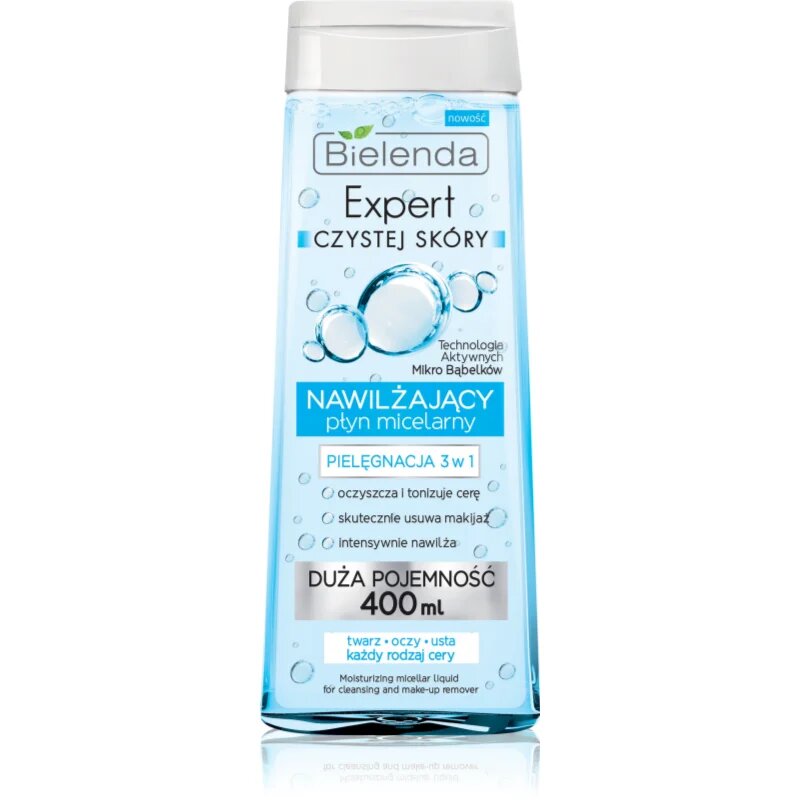 Bielenda Expert Pure Skin Moisturizing micellás víz normál és száraz érzékeny bőrre 3 az 1-ben 400 ml