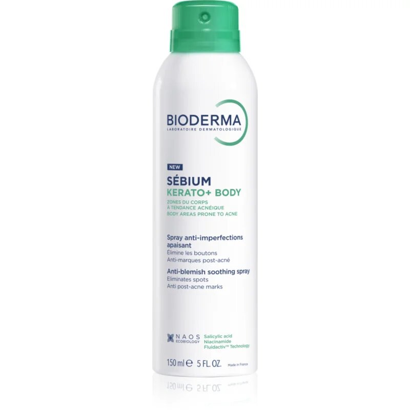 Bioderma Sébium Kerato+ Body testápoló spray pattanások bőrpír és pattanások okozta hegek ellen 150 ml