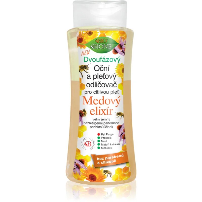 Bione Cosmetics Honey Elixir kétfázisú sminklemosó az arcra és a szemekre 255 ml
