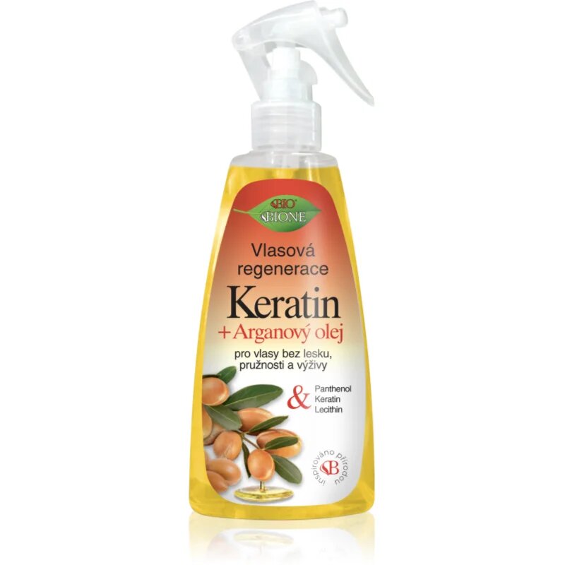 Bione Cosmetics Keratin + Argan leöblítést nem igénylő regeneráló kondicionáló hajra 260 ml