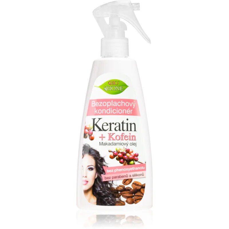 Bione Cosmetics Keratin + Caffeine öblítés nélküli kondicionáló spray -ben 260 ml