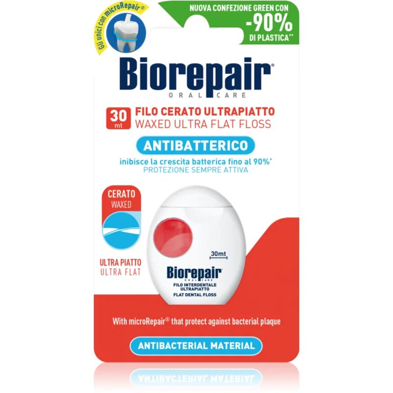 Biorepair Dental Floss Waxed Ultra Flat viaszos fogselyem érzékeny fogakra Red 30 m