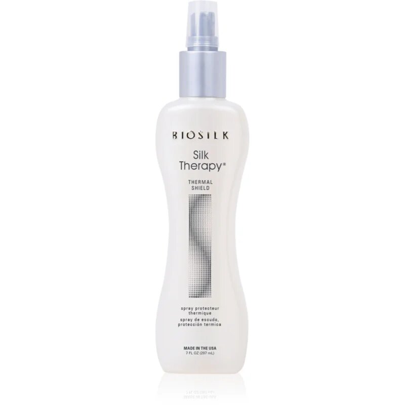 Biosilk Silk Therapy Thermal Shield hővédő spray hajsütővassal és hajvasalóval kezelt hajra parabénmentes 207 ml