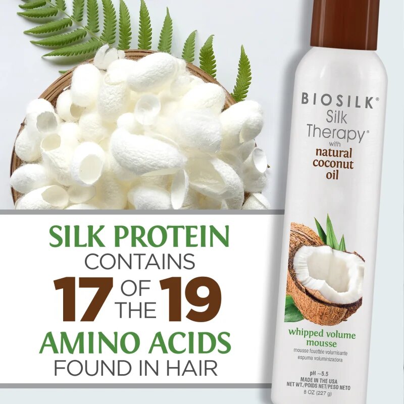 Biosilk Silk Therapy Whipped Volume Mousse volumennövelő hajhab hajra kókuszolajjal 227 g
