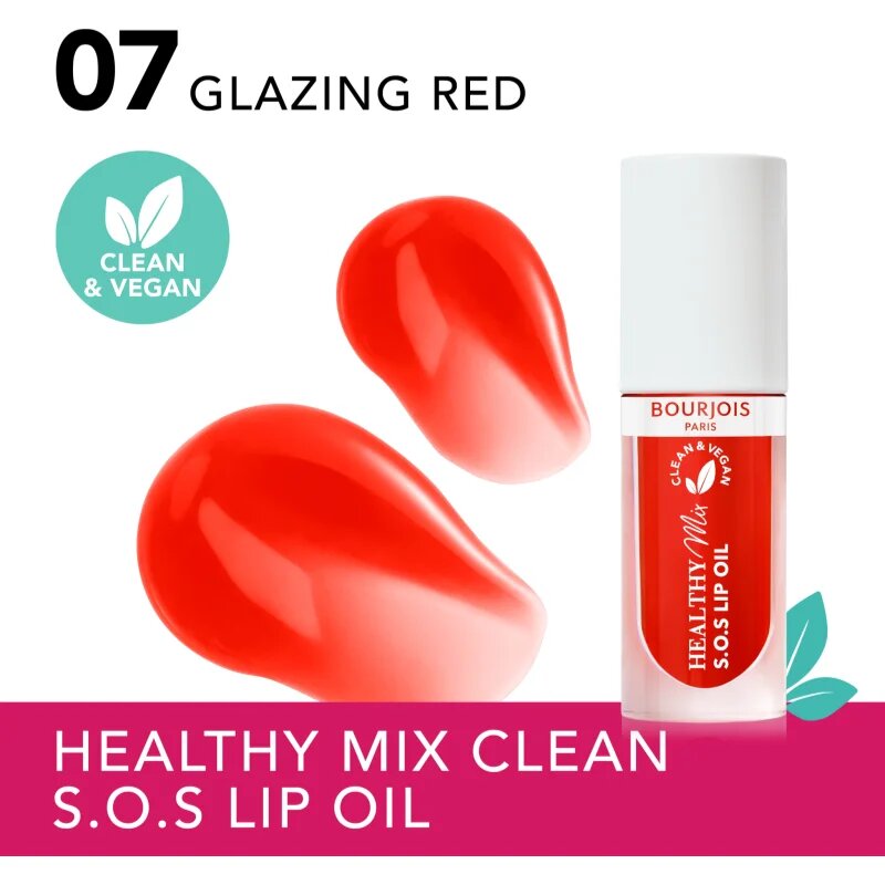 Bourjois Healthy Mix S.O.S Lip Oil ajak olaj hidratáló hatással árnyalat 07 Glazing Red 4.5 g