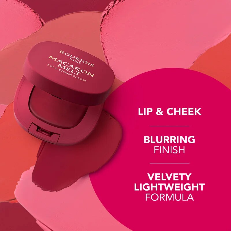 Bourjois Macaron Melt Lip & Cheek Flush arcpirosító 2 az 1-ben árnyalat 04 Pink Guava 5 g