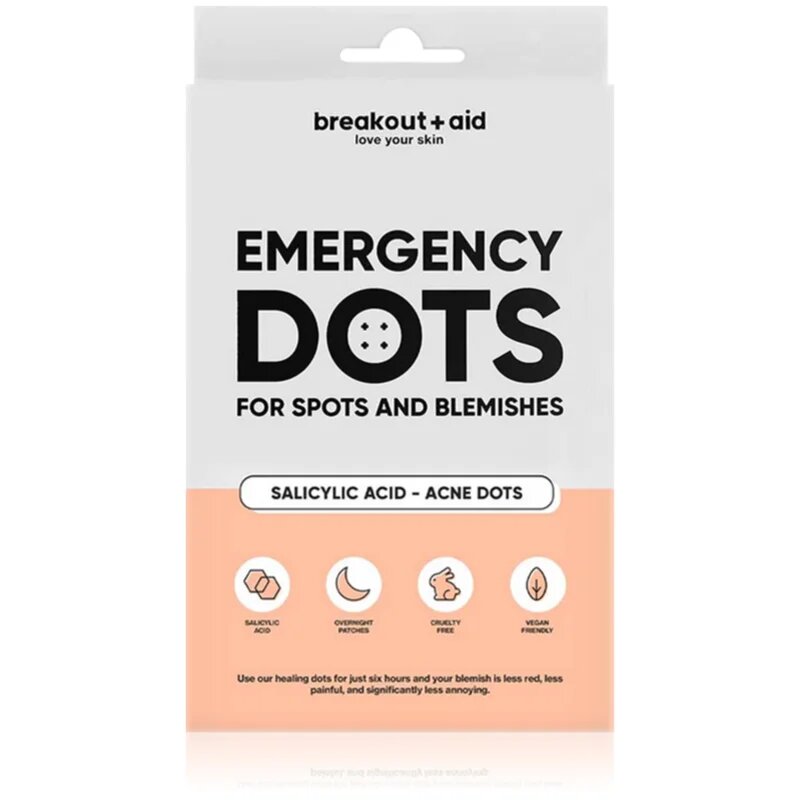 breakout + aid Emergency Dots For Spots and Blemishes helyi ápolás pattanások ellen az arcra dekoltázsra és hátra szalicilsavval 72 db